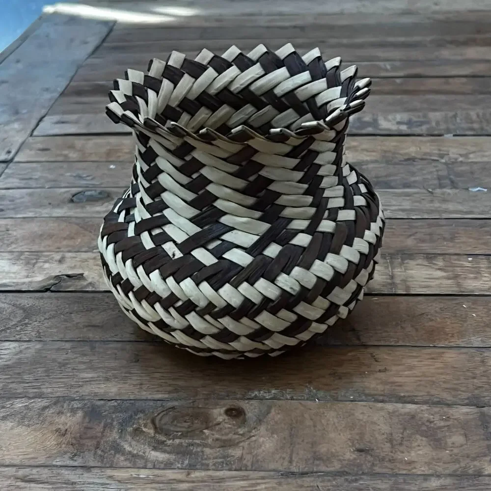 Vintage Tarahumara Basket Handmade In Mexico Double Weave 5